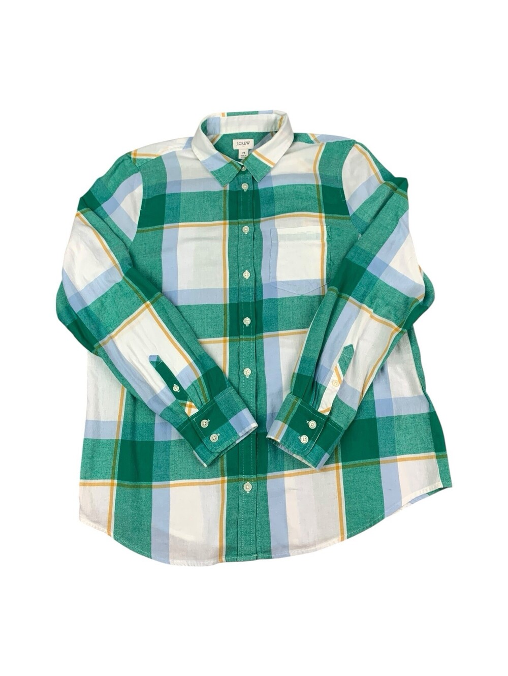 J Crew Women’s Long Sleeve Button Down Shirt Green Plaid Size Medium